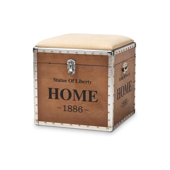 Fabric Upholstered Storage Trunk Ottoman " Beige Industrial Style Decor