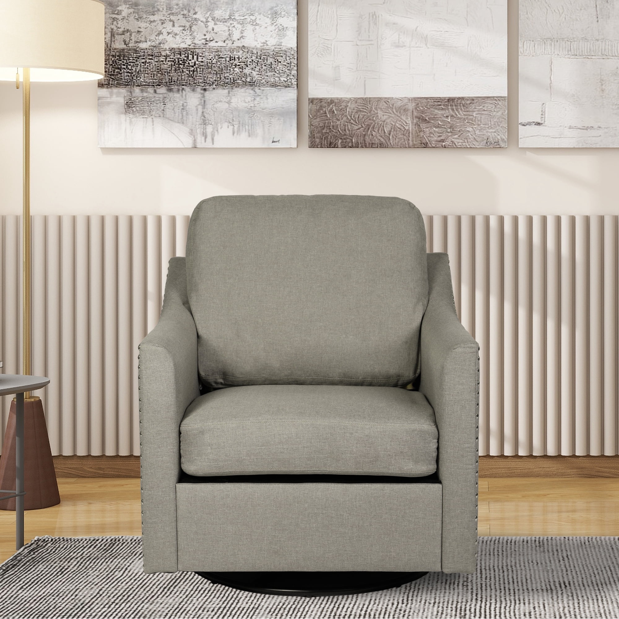 Fabric Upholstered Swivel Barrel Chair,arm Chair With Nailhead Trim And ...