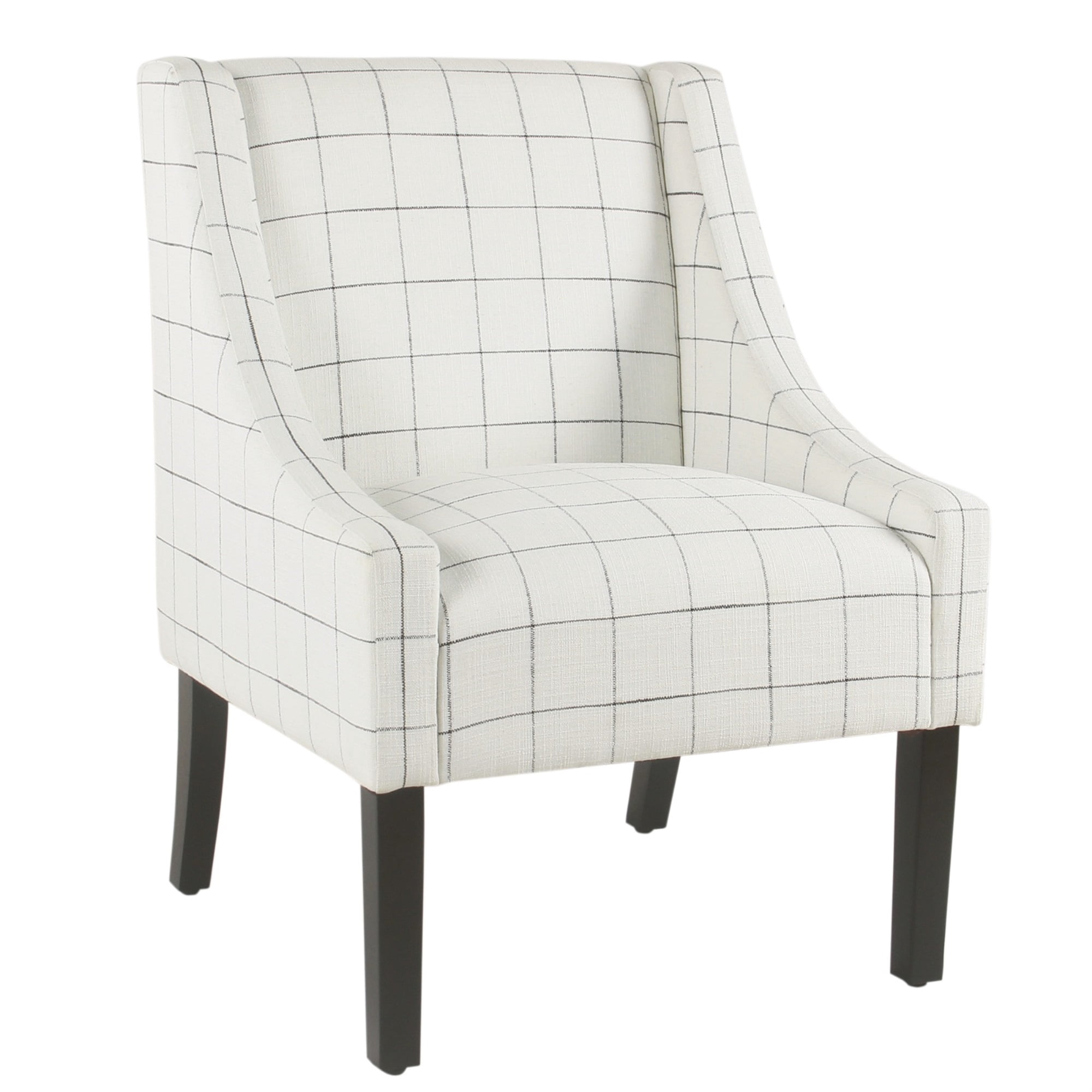 Windowpane Pattern Chair Fabric Upholstered Wooden Accent Chair with Windowpane Pattern, Black ...