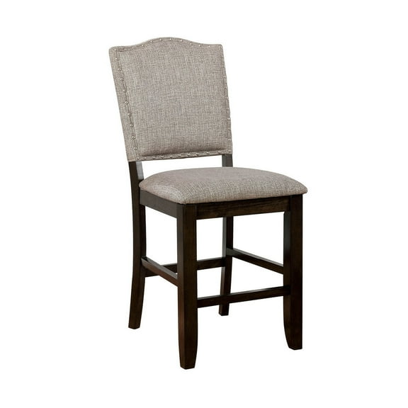 Fabric Upholstered Wooden Counter Height Chair with Camelback Pack of Two Gray and Brown - Saltoro Sherpi