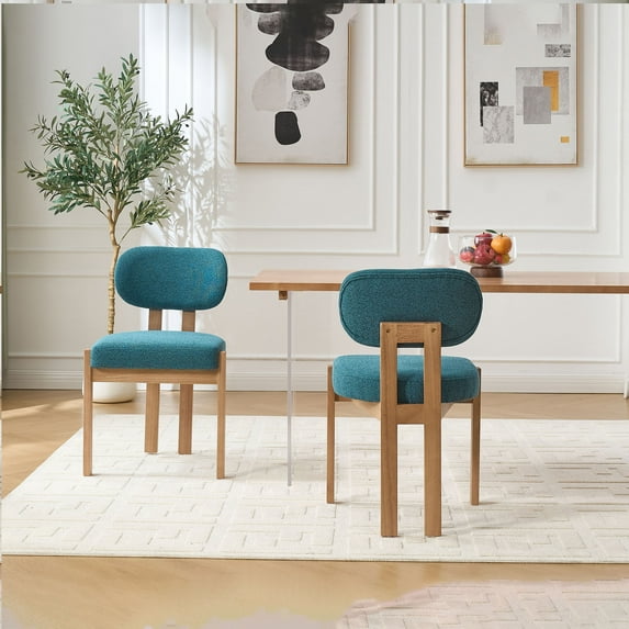 Fabric Upholstered Wooden Dining Chairs Set of 2, Kitchen and Dining Room Farmhouse Furniture,Teal