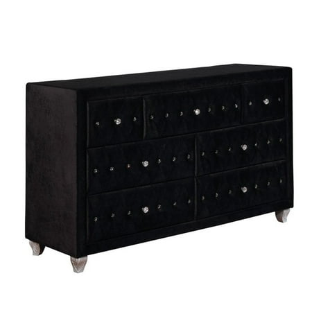 Fabric Upholstered Wooden Dresser with Seven Drawers, Black