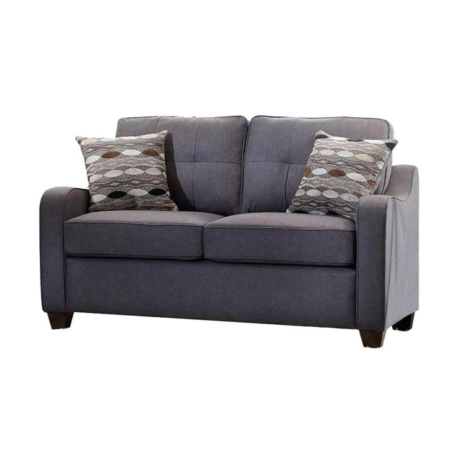 Fabric Upholstered Wooden Loveseat with Tapered Feet, Gray Saltoro