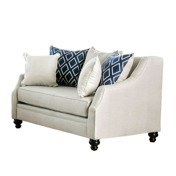 Fabric Upholstered Wooden Loveseat with Tufted Details, White