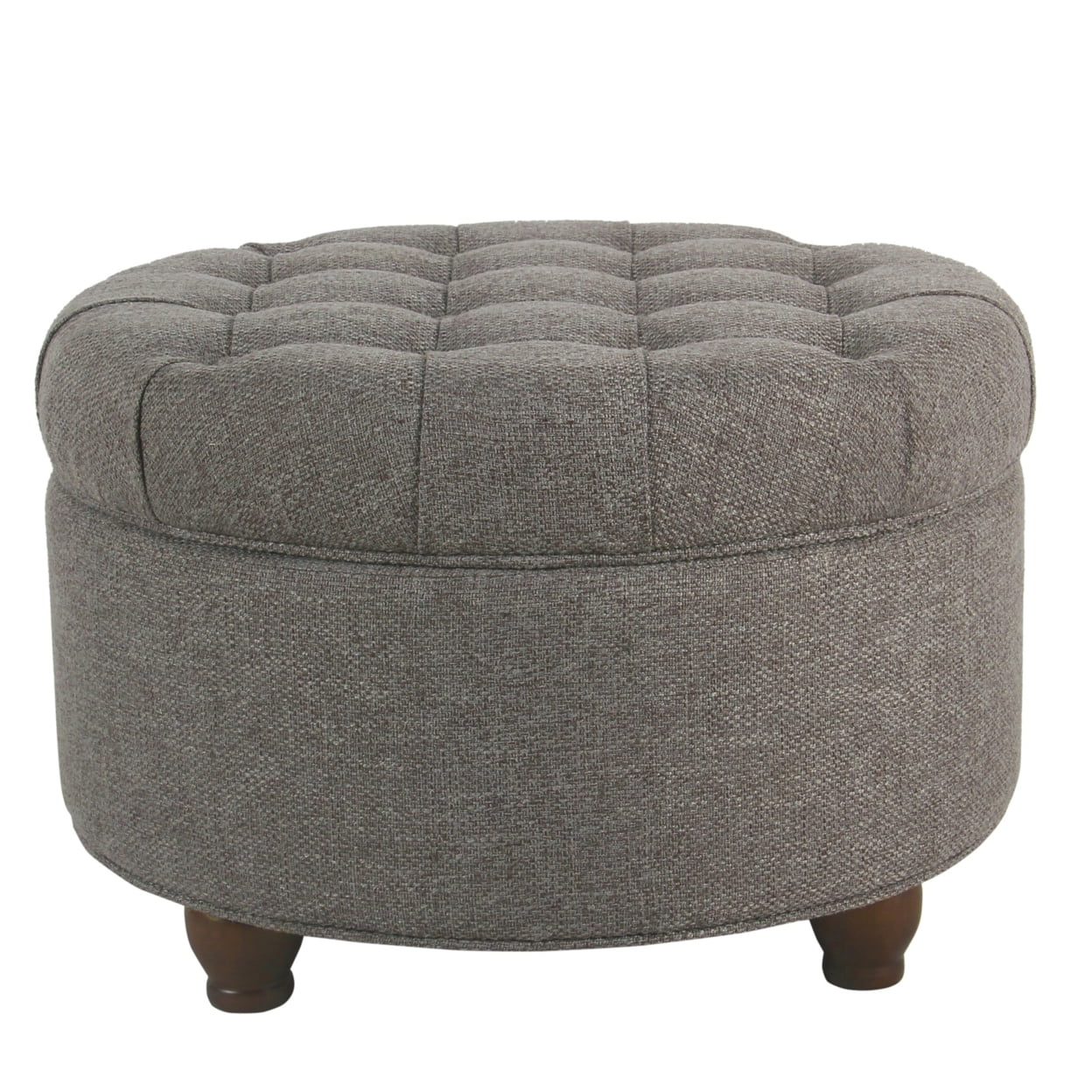 Elegant Dark Gray Tufted Round Cocktail Ottoman with Storage
