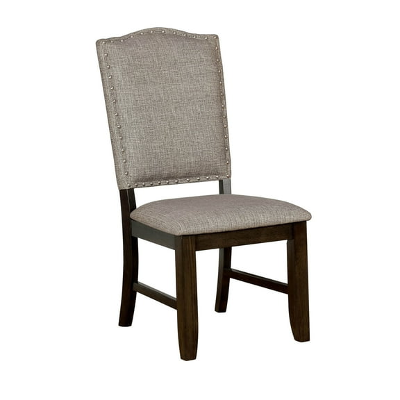 Fabric Upholstered Wooden Side Chair with Camelback, Pack of Two, Gray and Walnut Brown - Saltoro Sherpi