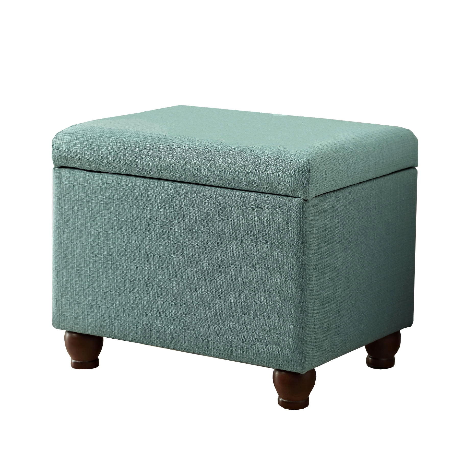 Fabric Upholstered Wooden Storage Bench with Bun Feet, Medium, Aqua Blue and Brown- Saltoro Sherpi