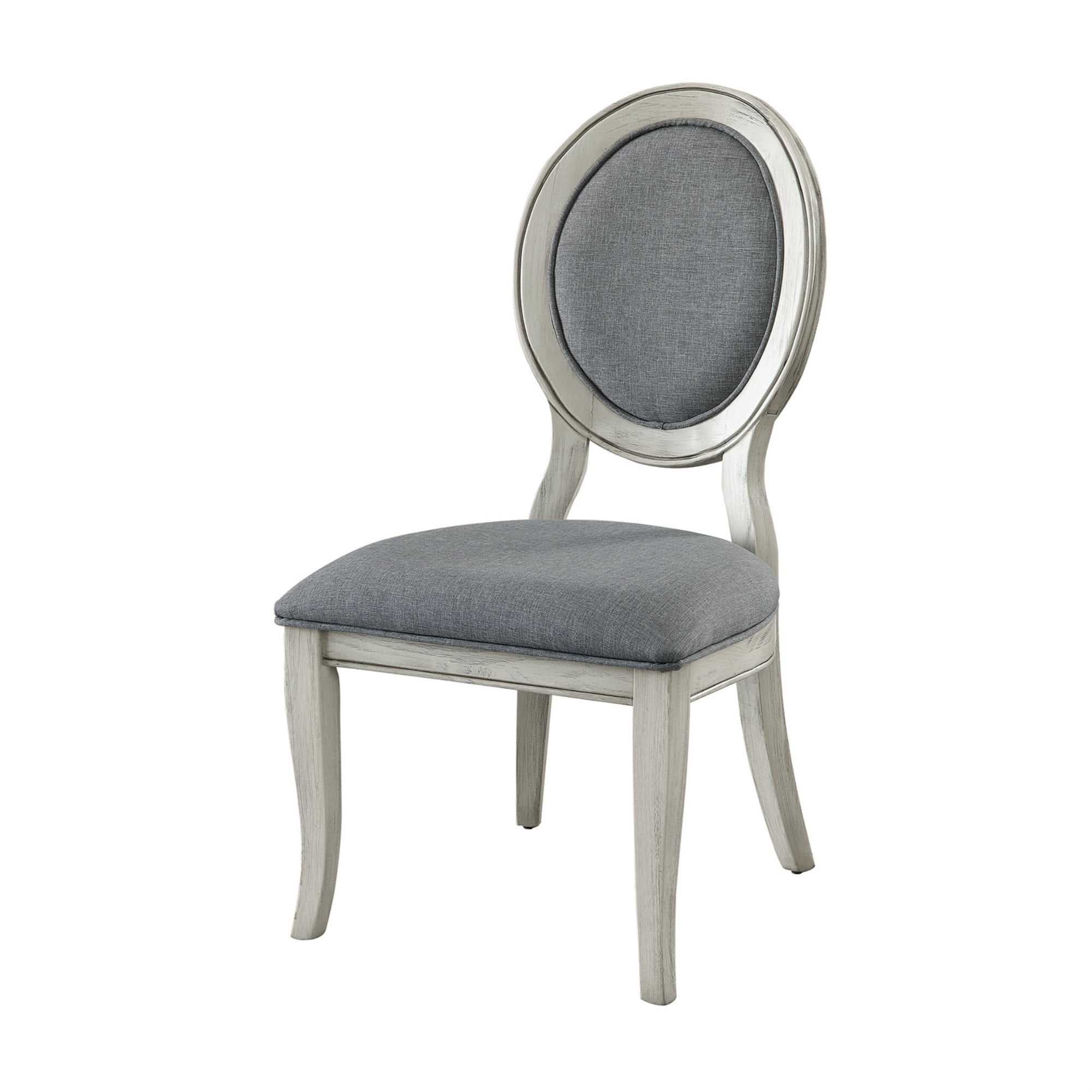 Elegant Antique White Upholstered Wood Side Chairs, Set of 2