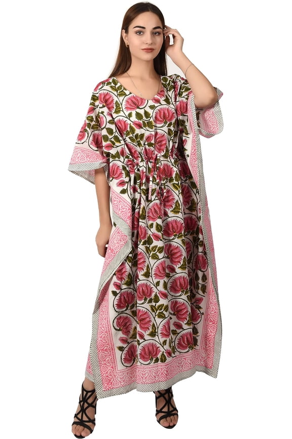 Caftan Dresses for Women - Sanganeri Ethnic Prints - Free Size Kaftans for Women - Hand Block Printed Cotton Kaftans