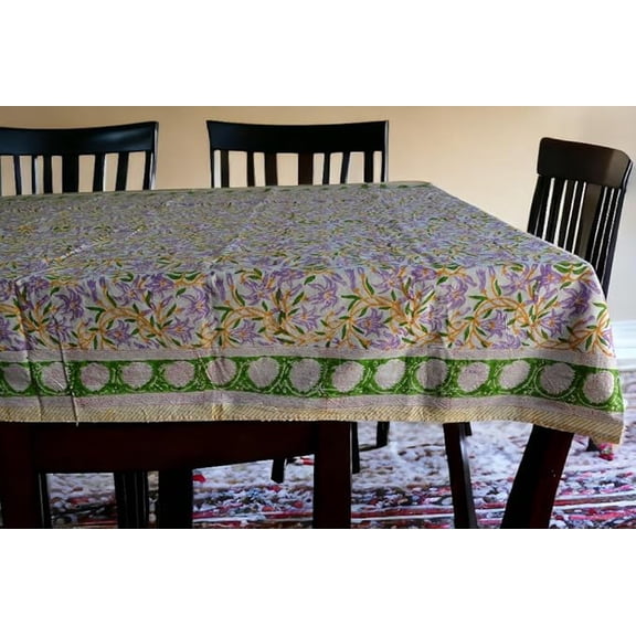 Fabric Venue Hand Block Print Cotton Tablecloth 55x90 Inches 6 seater rectangular