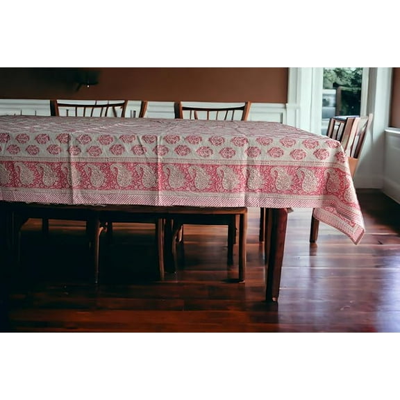 Fabric Venue Hand Block Print Cotton Tablecloth 55x90 Inches 6 seater rectangular
