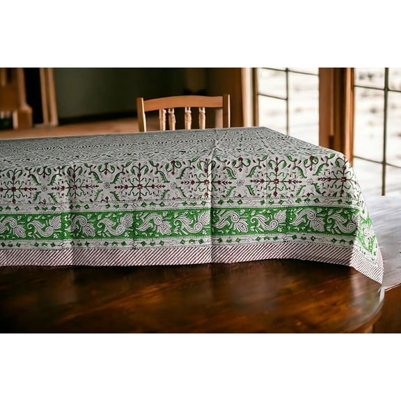 Fabric Venue Hand Block Print Cotton Tablecloth 55x90 Inches 6 seater rectangular