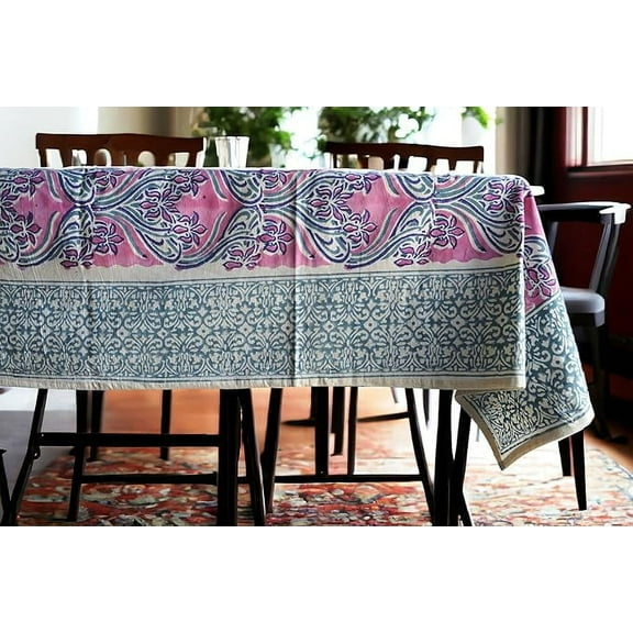 Fabric Venue Hand Block Print Cotton Tablecloth 55x90 Inches 6 seater rectangular