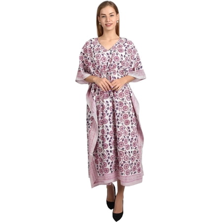 Fabric Venue Kaftan Dresses for Women - Sanganeri Ethnic Floral Prints - Free Size Kaftans for Women - Hand Block Printed Cotton Caftans