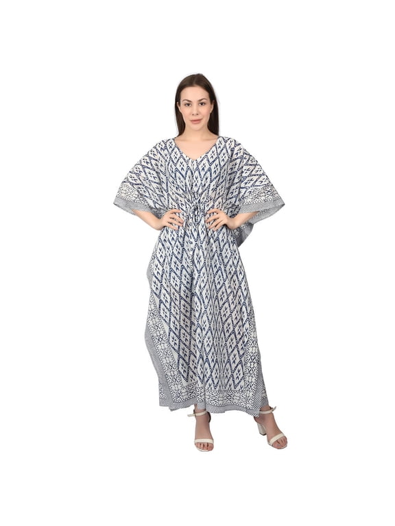 Women's Ethnic Hand Block Print Cotton Maxi Kaftan Nightwear