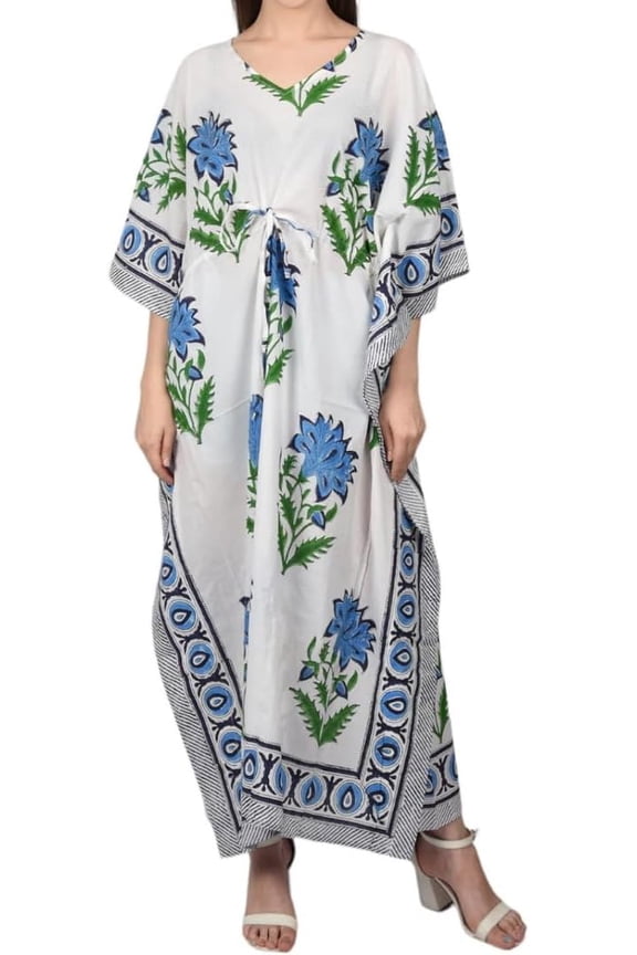 Hand Block Printed Cotton Summer Caftan Dress