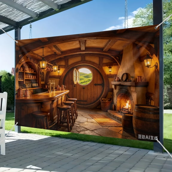 Fabric Vintage Hobbiton Tavern Backdrop Matamata Rural Bar Interior Wooden Counter Background for Hobbit Theme Party Decorations for Fans Decorations Photo Props