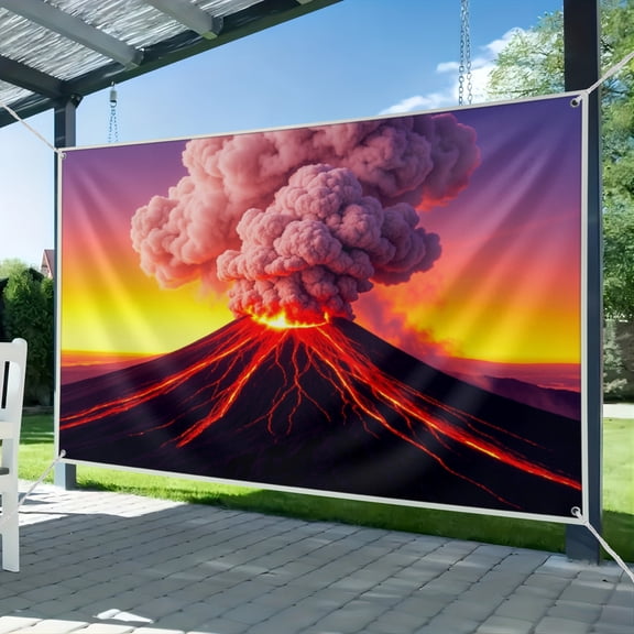 Fabric Volcano Backdrop Volcanic Eruption with Red Lave Clouds of Volcanic Ash Natural Landscape Background Volcano Theme Party Decor Photo Studio Props