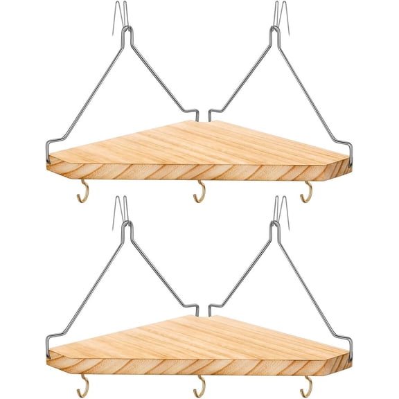 Fabric Wall Cubicle Corner Shelf with Hooks for Work Decor, Wooden Cubicle Organizer Storage Shelf with Hangers Cubicle Accessories for Women Men Desk, 2 Pack