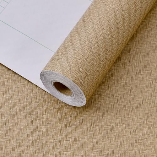 Fabric Wallpaper Textured Contact Paper (24in X 393in) Grasscloth Peel and Stick Faux Linen Wall Paper Self Adhesive Vinyl Wallpaper (Tan)