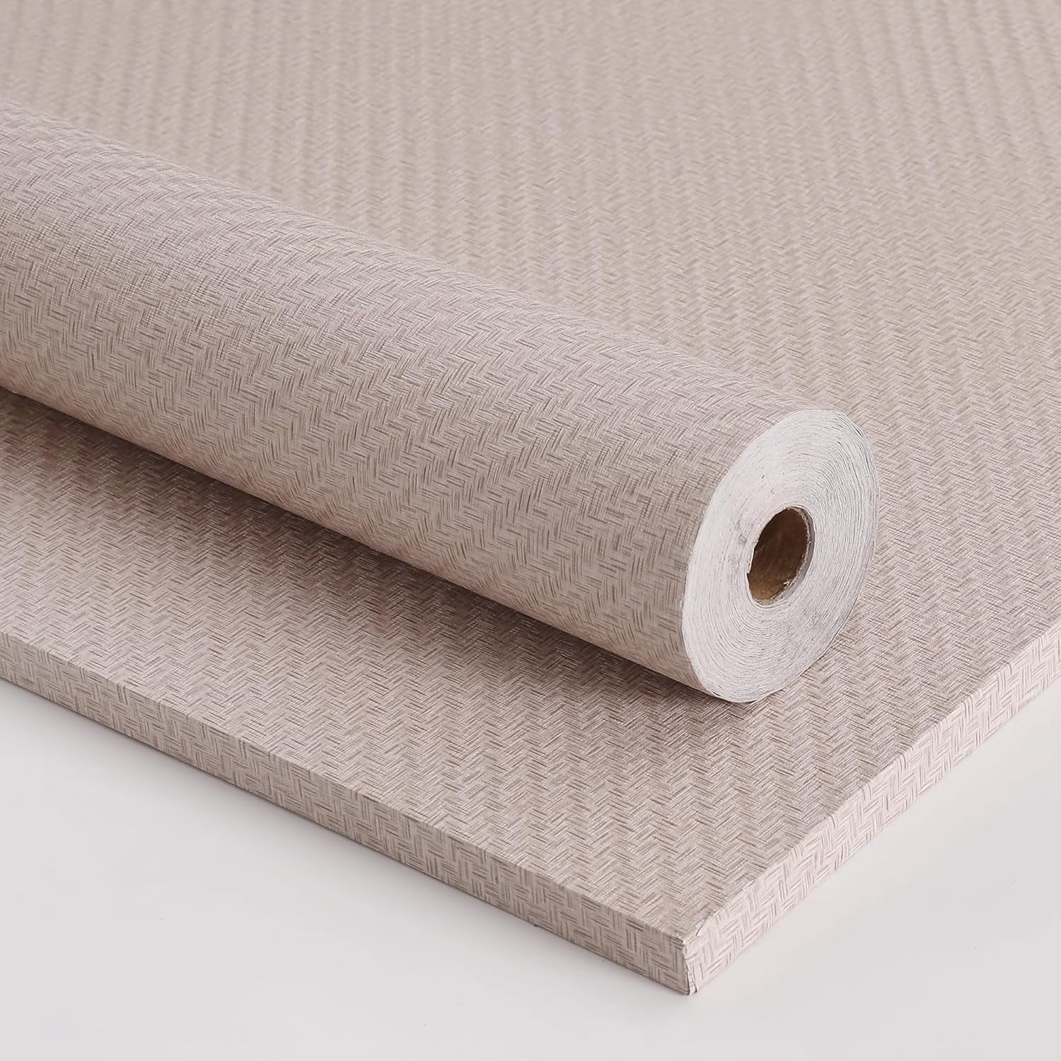 Fabric Wallpaper Textured Contact Paper (24in X 393in) Grasscloth Wallpaper Peel and Stick Faux Linen Wall Paper Waterproof Vinyl Self Adhesive (Light Brown-1)