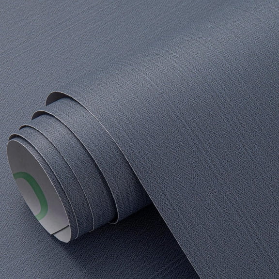 Fabric Wallpaper Textured Contact Paper (24in X 393in) Navy Blue Peel and Stick Faux Linen Wall Paper Self-Adhesive Vinyl Wallpaper Herringbone Look (Blue)