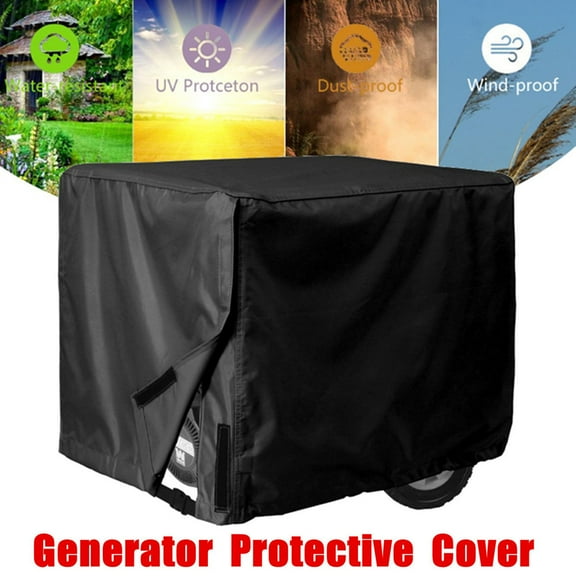 Fabric Waterproof Heavy Duty Generator Cover for Most Generators, All-Weather Outdoor Storage Guard with Elastic Hem & Bottom Strap for Home Backup, RV Camping, 26x20x20 Inches Black, By Harlik