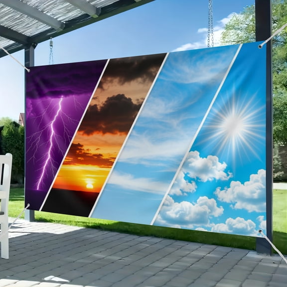 Fabric Weather Station Backdrop Weather Forecast Background Sunny Cloudy Rainy Thunderstorm Sky Climate Change Background Weather News Reporter Photo Studio Props