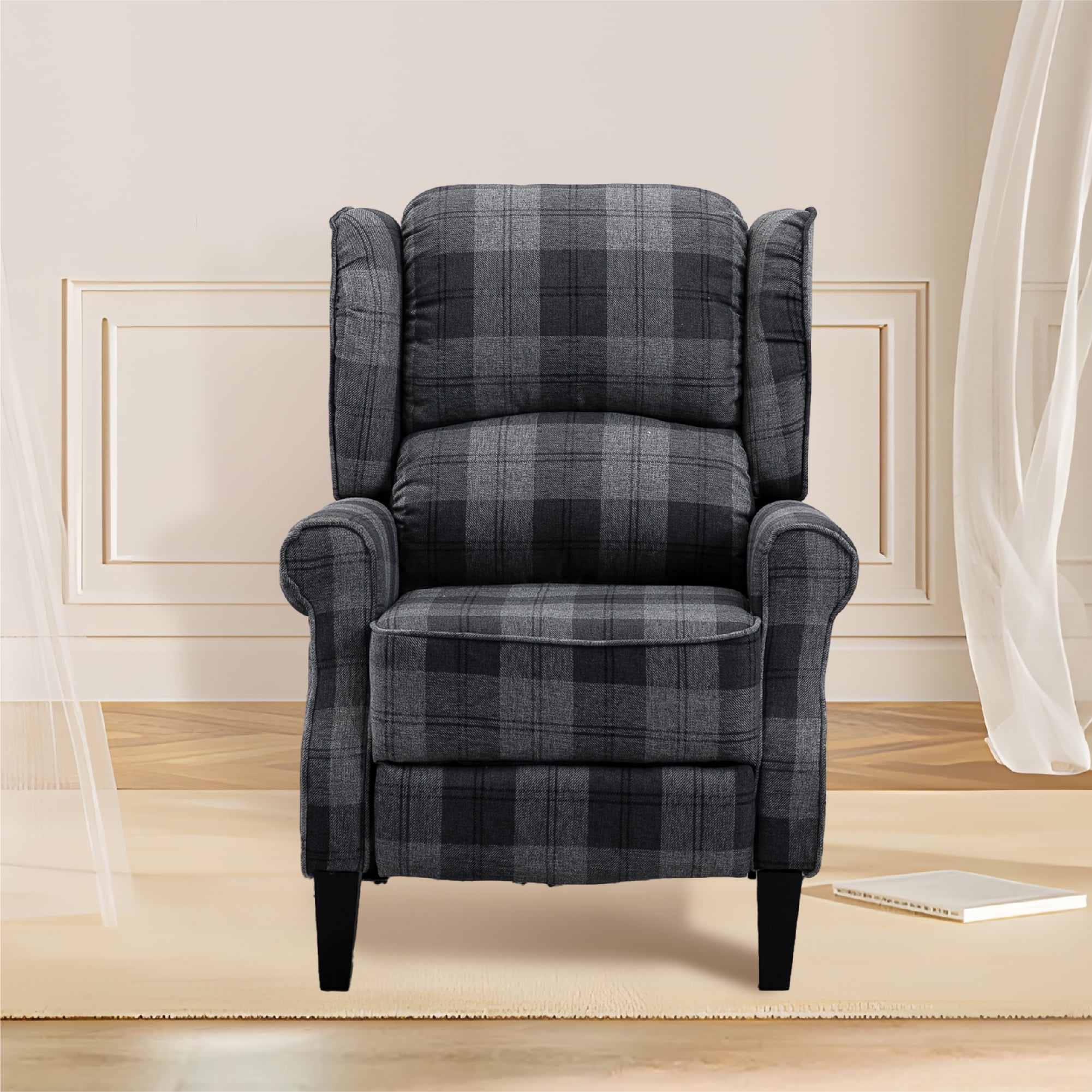 Fabric Wingback Recliner Chair, Traditional Push Back Recliner Sofa
