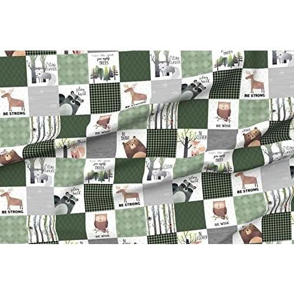 Fabric - Woodland Patchwork Quilt Bear Raccoon Forest Green Boys 