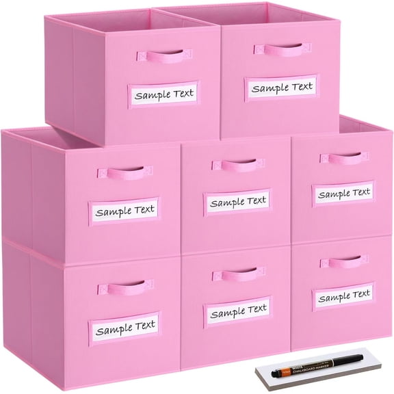 Fabric storage cubes (8 Pack) 11 Inch Cube Storage Bin, cube organizer bins with 8 Labels Window Cards & a Pen, Foldable cube organizer bins and Storage Box, Light Pink