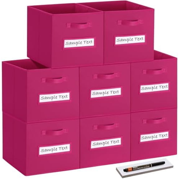 Fabric storage cubes (8 Pack) 13 Inch Cube Storage Bin, cube organizer bins with 8 Labels Window Cards & a Pen, Foldable cube organizer bins and Storage Box, Dark pink