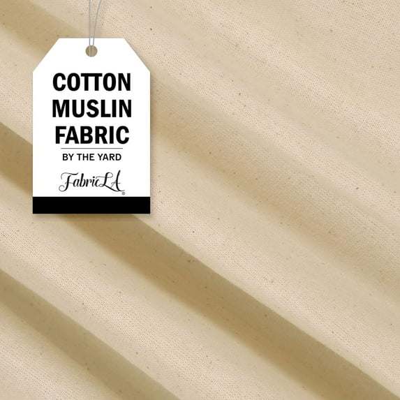 FabricLA 100% Cotton Muslin Fabric - 62" Inches (157 CM) Wide Unbleached Muslin Cloth - Cotton Muslin Fabric by Yard - Natural Muslin Fabric, 1 Continuous Yard