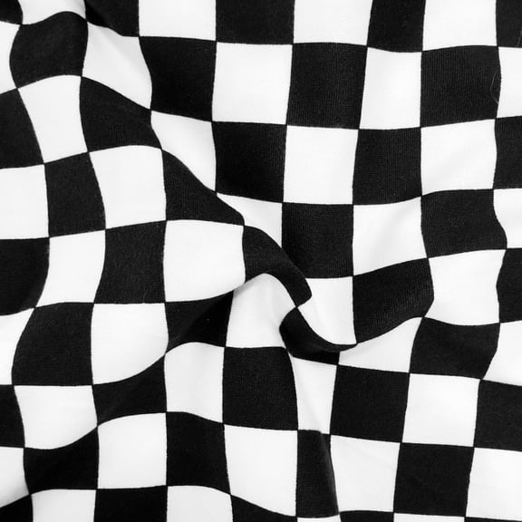FabricLA DTY Double Brushed Knit Jersey 190 GSM - 58/60" Inches (150 CM) Wide - Soft Polyester Spandex Fabric - 2 Way Stretch Knit Fabric - Black & White Checkered, 3 Continuous Yard
