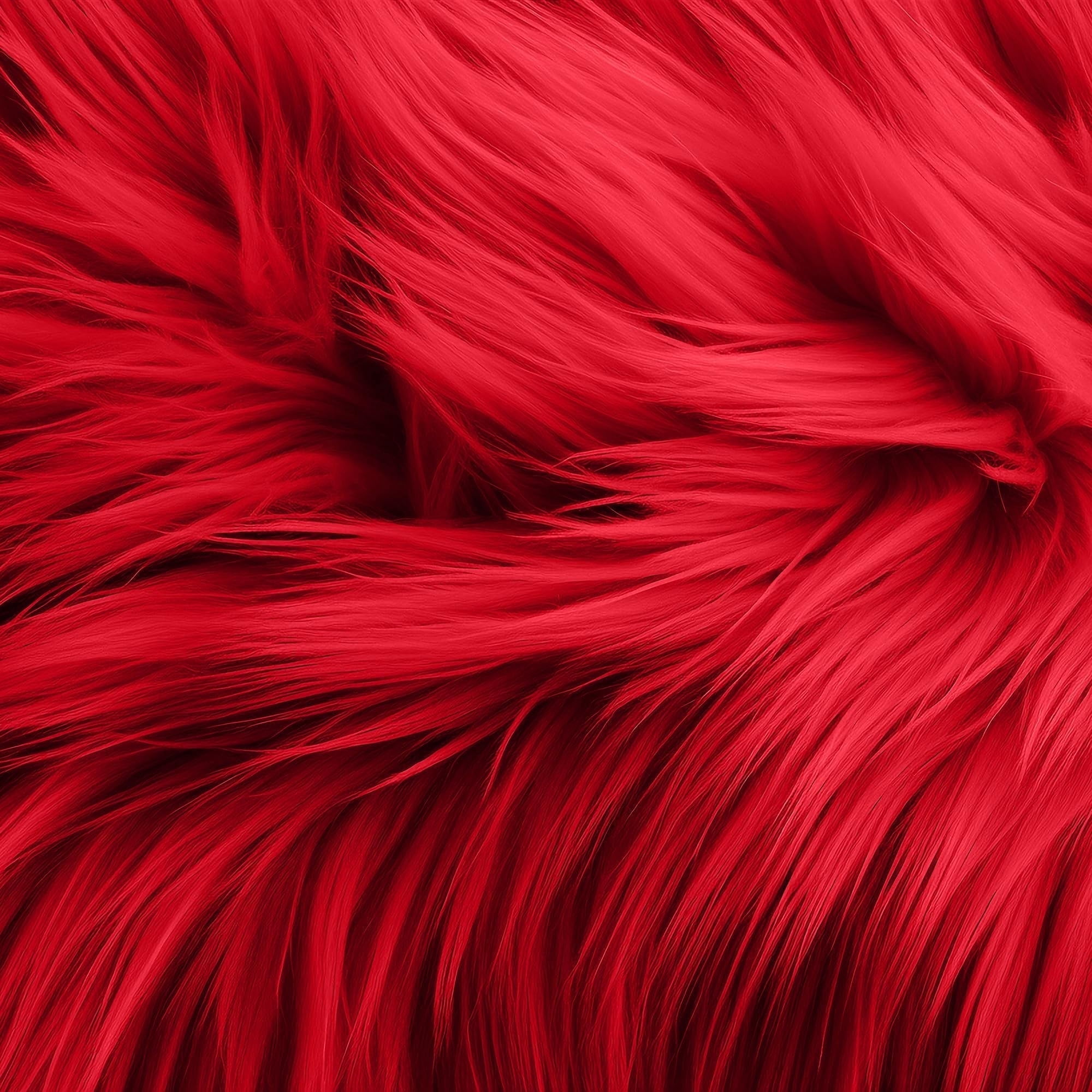FabricLA Faux Fur Fabric | 60" Round Circular Fluffy Shaggy Faux Fur Fabric | Use Round Faux Fur for Carpet, Kids Play Mats, Bedroom, Christmas Decoration. (Red)