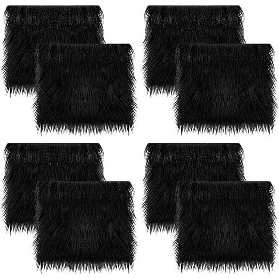 FabricLA Faux Fur Fabric - 8 Pieces Square Fur Material Fabric - 10" X 10" Inches (25cm x 25cm) - Shaggy Fur Patches Fabric Cuts Chair Cover Seat Cushion for DIY Craft - Black