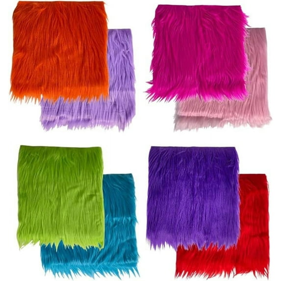 FabricLA Faux Fur Fabric - 8 Pieces Square Fur Material Fabric - 10” X 10” Inches (25cm x 25cm) - Shaggy Fur Patches Fabric Cuts Chair Cover Seat Cushion for DIY Craft - Multi-Colored
