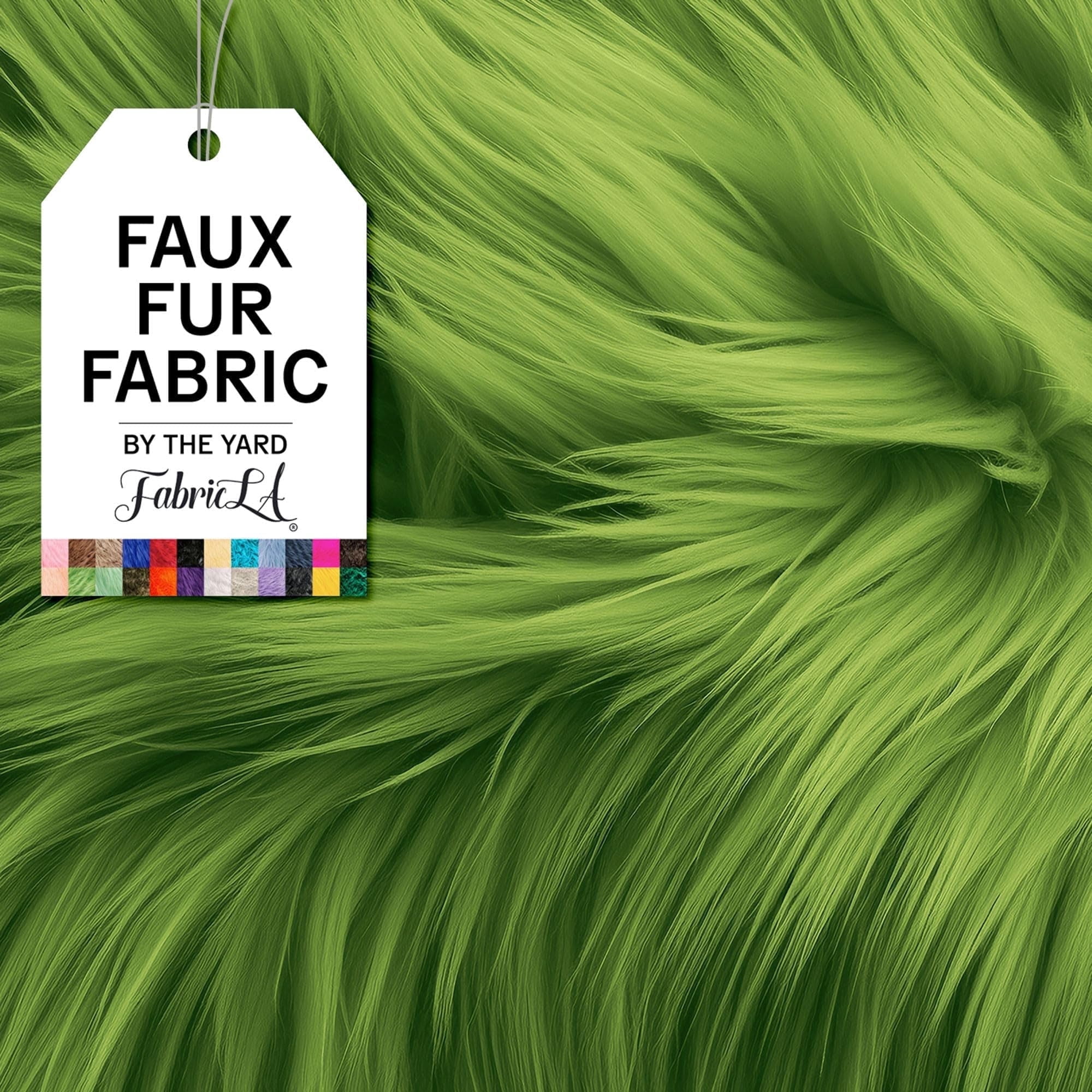 FabricLA Faux Fur Fabric Fluffy Fuzzy Fake Fur | Faux Fur Fabric by The Yard, Apple Green, 3 Yard