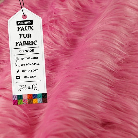 FabricLA Faux Fur Fabric Fluffy Fuzzy Fake Fur | Faux Fur Fabric by The Yard, Bubble Gum, 1 Yard