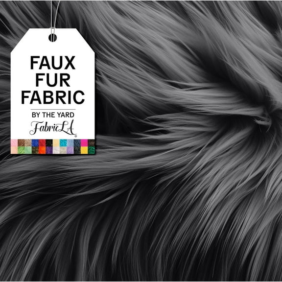 FabricLA Dark Gray Faux Fur Fabric by The Yard, 1 Yard
