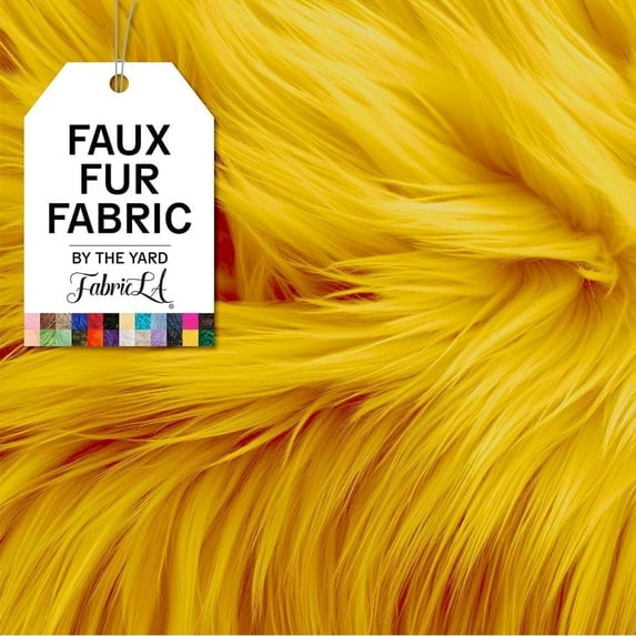 FabricLA Faux Fur Fabric Fluffy Fuzzy Fake Fur | Faux Fur Fabric by The Yard, Golden Yellow, 3 Yard