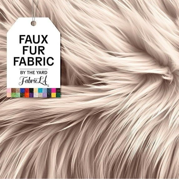 FabricLA Faux Fur Fabric Fluffy Fuzzy Fake Fur | Faux Fur Fabric by The Yard, Latte, 2 Yard