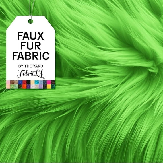 FabricLA Faux Fur Fabric Fluffy Fuzzy Fake Fur | Faux Fur Fabric by The Yard, Lime Green, 4 Yard