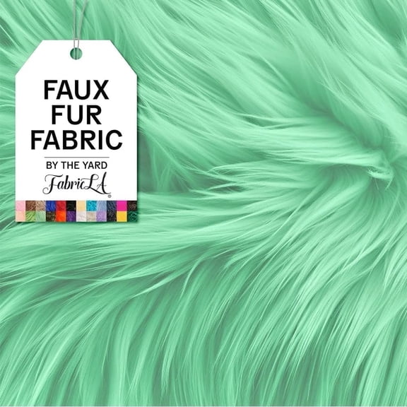 FabricLA Faux Fur Fabric Fluffy Fuzzy Fake Fur | Faux Fur Fabric by The Yard, Mint, 1 Yard