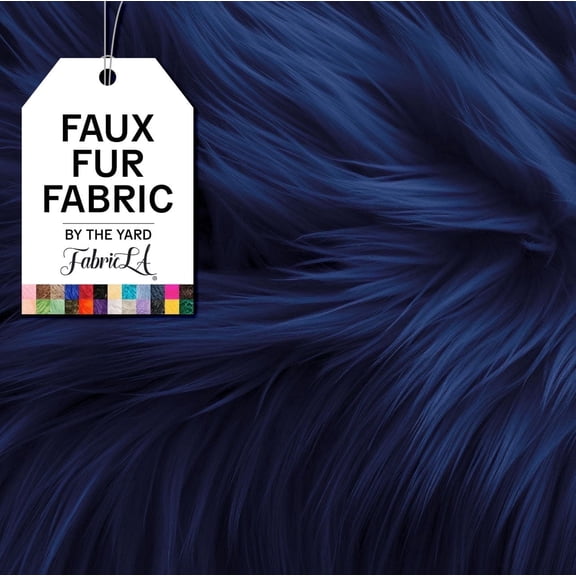 FabricLA Faux Fur Fabric Fluffy Fuzzy Fake Fur | Faux Fur Fabric by The Yard, Navy Blue, Half Yard