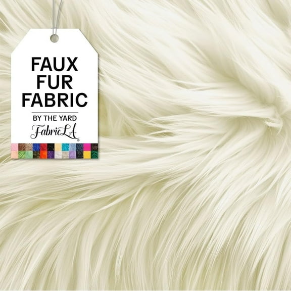 FabricLA Faux Fur Fabric Fluffy Fuzzy Fake Fur | Faux Fur Fabric by The Yard, Off White, 3 Yard