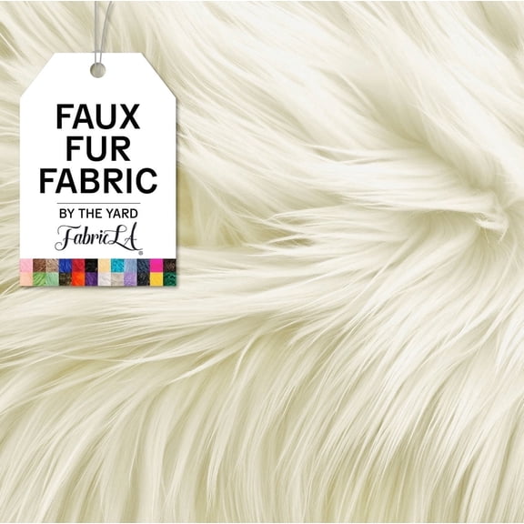 FabricLA Faux Fur Fabric Fluffy Fuzzy Fake Fur | Faux Fur Fabric by The Yard, Off White, Half Yard