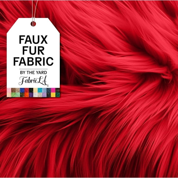FabricLA Faux Fur Fabric Fluffy Fuzzy Fake Fur | Faux Fur Fabric by The Yard, Red, Half Yard