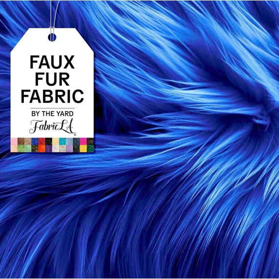 FabricLA Faux Fur Fabric Fluffy Fuzzy Fake Fur | Faux Fur Fabric by The Yard, Royal Blue, Half Yard
