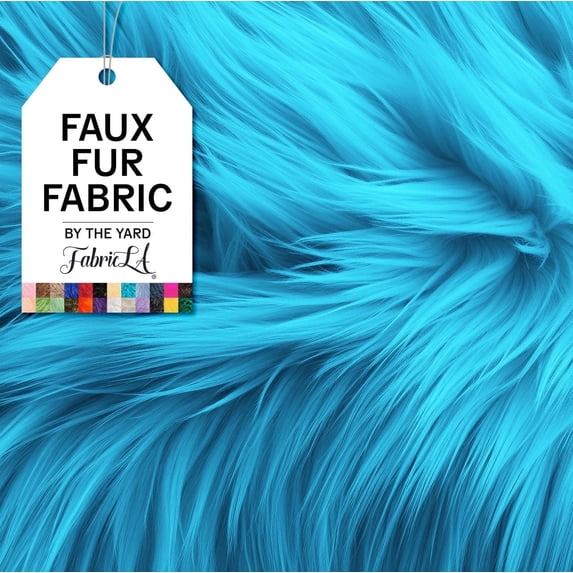 FabricLA Faux Fur Fabric Fluffy Fuzzy Fake Fur | Faux Fur Fabric by The Yard, Turquoise, 1 Yard